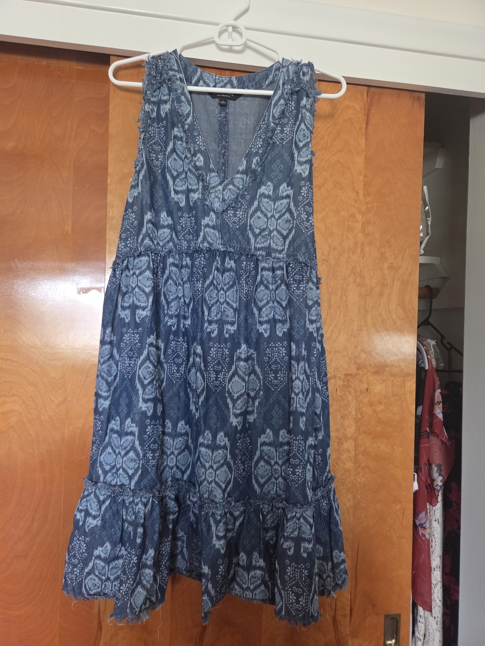 Blue Printed Sleeveless V-Neck Women's Dress